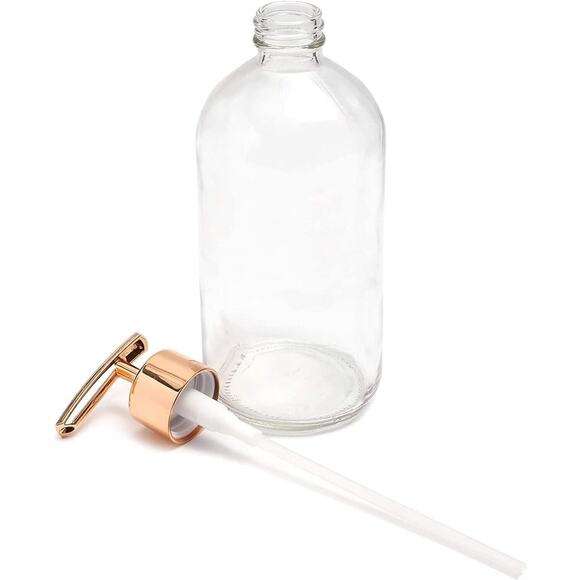 2pcs Clear Glass Kitchen or Bathroom Hand Soap Dispenser Bottle 16oz (Gold Pump) - Picture 6 of 9